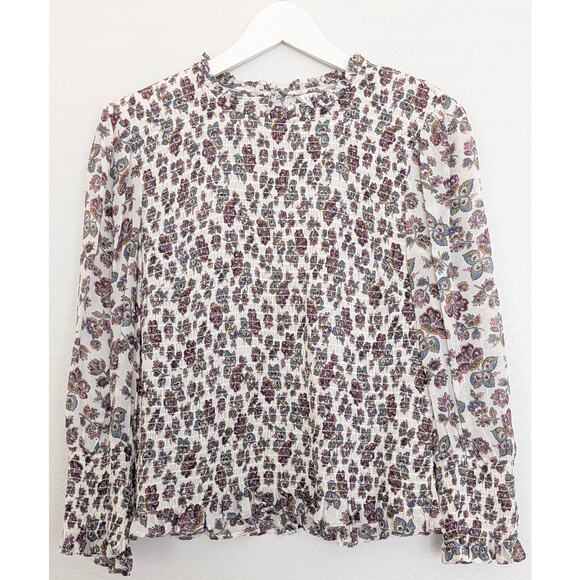EUC Veronica Beard Kali Floral Multi Color Smocked Blouse Floral Size 8 Medium - Picture 4 of 9
